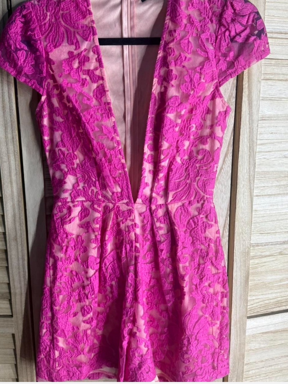 MISSGUIDED Hot Pink Lace Plunge Romper